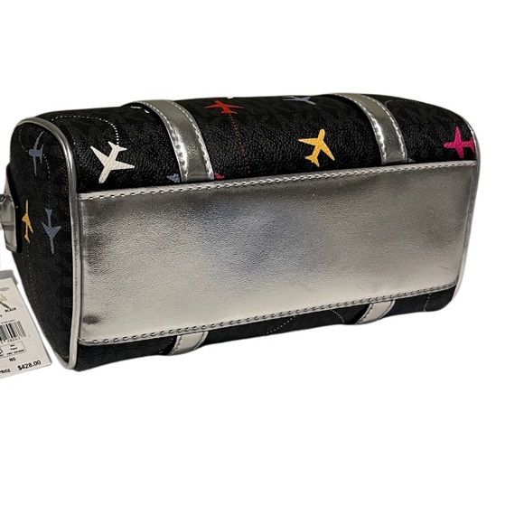 Michael Kors Small Duffle Crossbody Black Airplane Print Jet Set Multicolor - Picture 4 of 10
